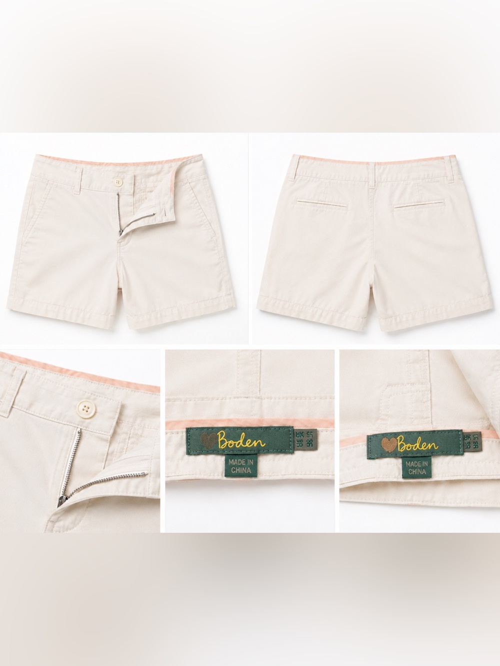 Boden Cream Shorts with Peach Trim